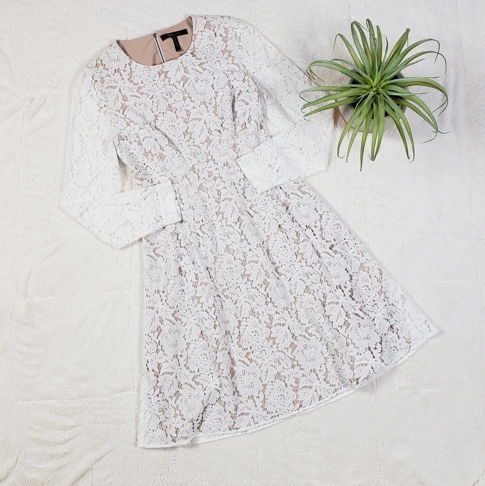 NWOT BCBG Everly White & Nude Lace Dress